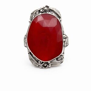 S925 Large Faceted Carnelian Silver Detail Ring